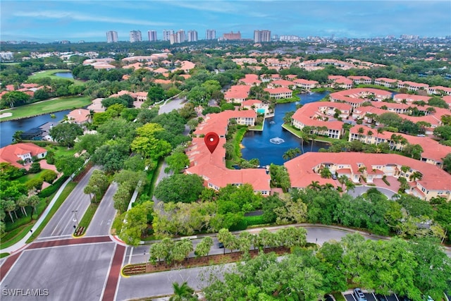 aerial view featuring a water view