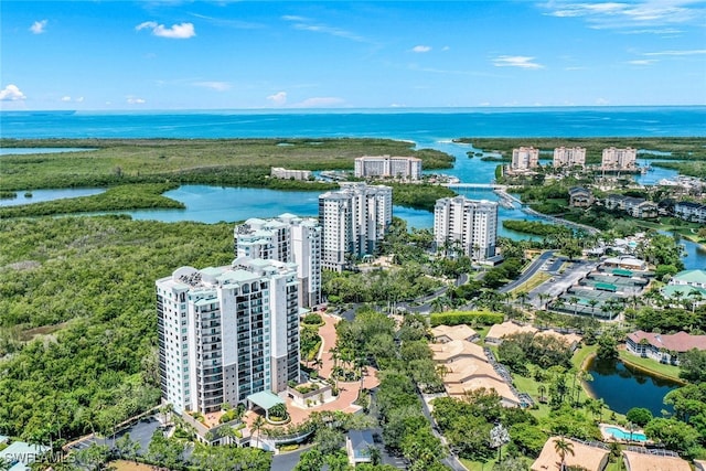 bird's eye view featuring a water view