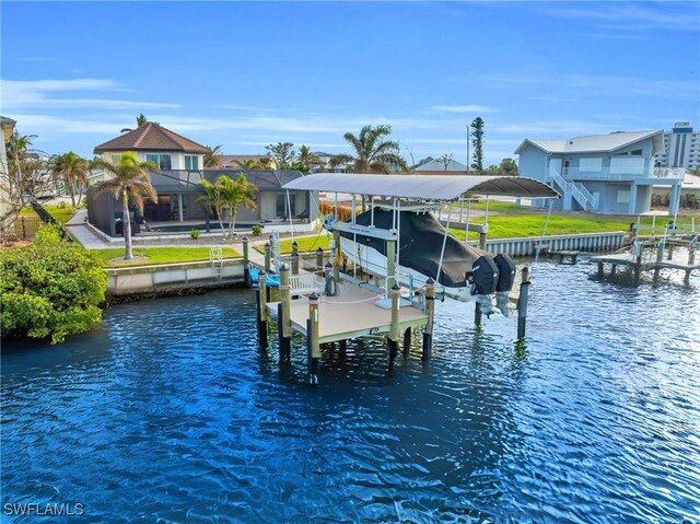 dock area with a water view