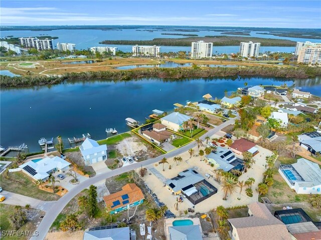 aerial view featuring a water view