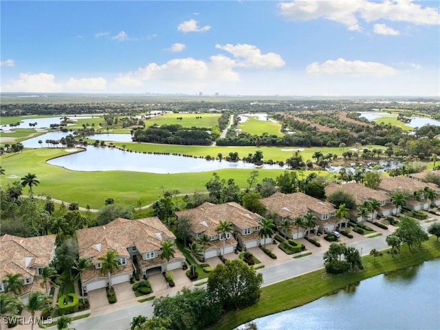 bird's eye view with a water view and a residential view