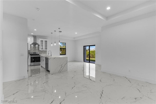 7014 Alfa Cir, Labelle, FL 33935 - unfurnished living room with a sink, recessed lighting, light marble finish floors, and baseboards