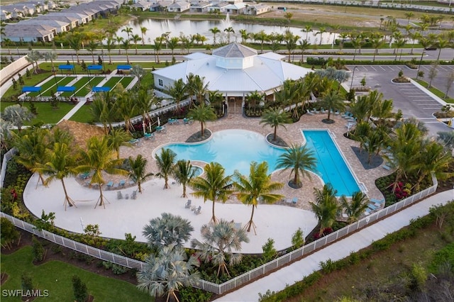 community pool with a water view