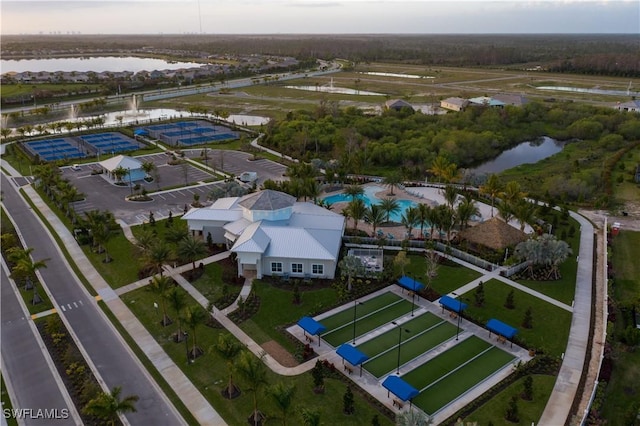 aerial view featuring a water view