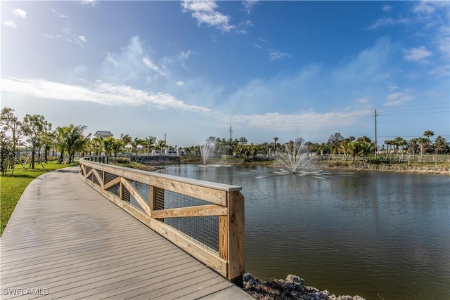 view of dock with a water view