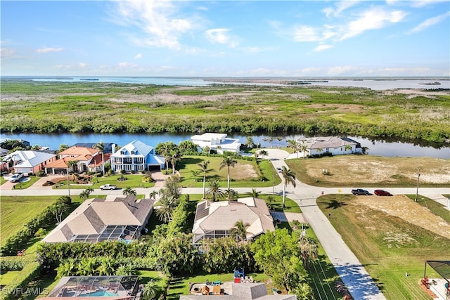 bird's eye view featuring a water view