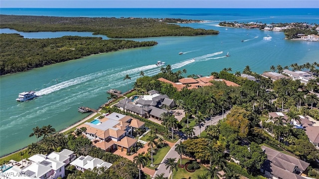 aerial view with a water view and a residential view