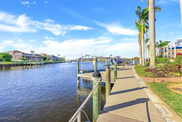 dock area with a water view