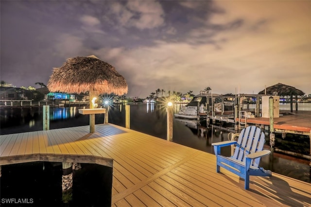 dock area with a water view