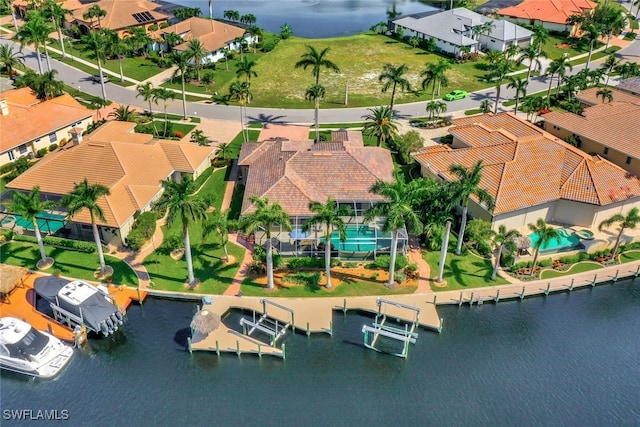 aerial view with a water view