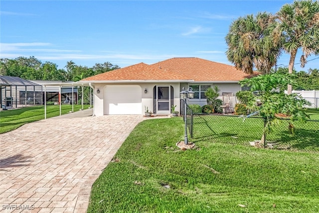 2199 Santiago Ave, Fort Myers, FL 33905 - ranch-style house featuring stucco siding, an attached garage, and decorative driveway