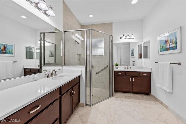 bathroom featuring vanity and walk in shower