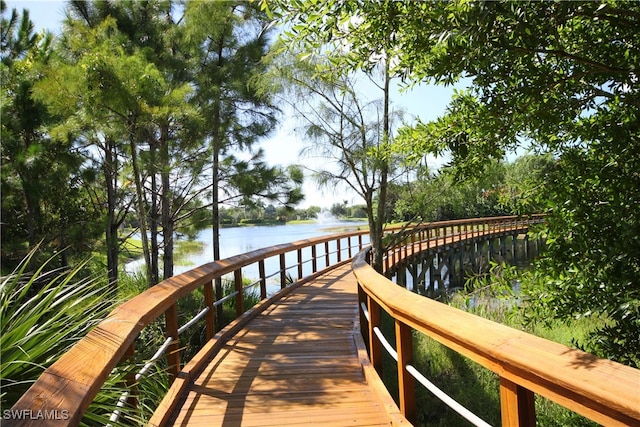 view of dock with a water view