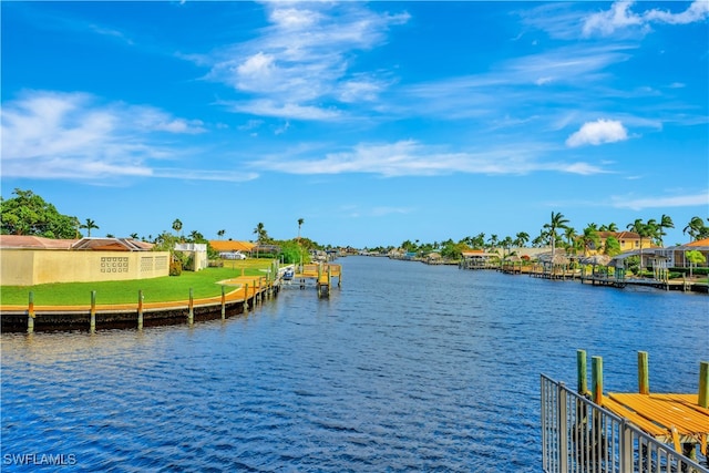 property view of water with a dock