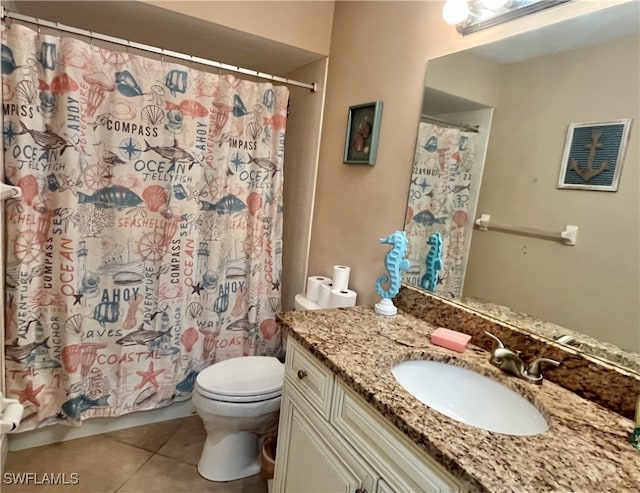 bathroom featuring tile patterned flooring, vanity, and toilet