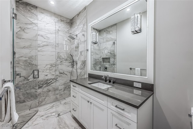 bathroom featuring vanity and walk in shower