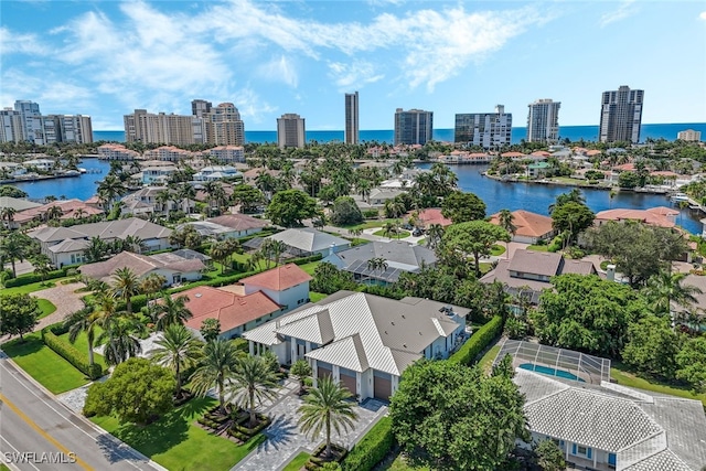 bird's eye view featuring a water view