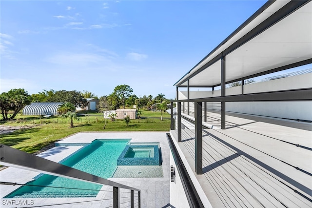 outdoor pool with a lawn