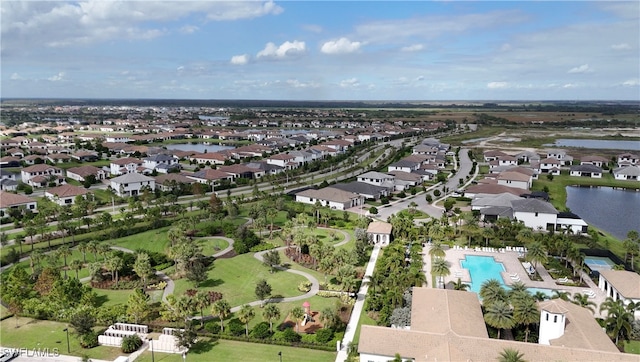 bird's eye view featuring a water view