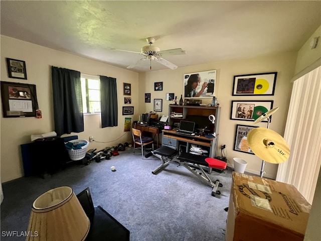 office featuring carpet flooring and ceiling fan