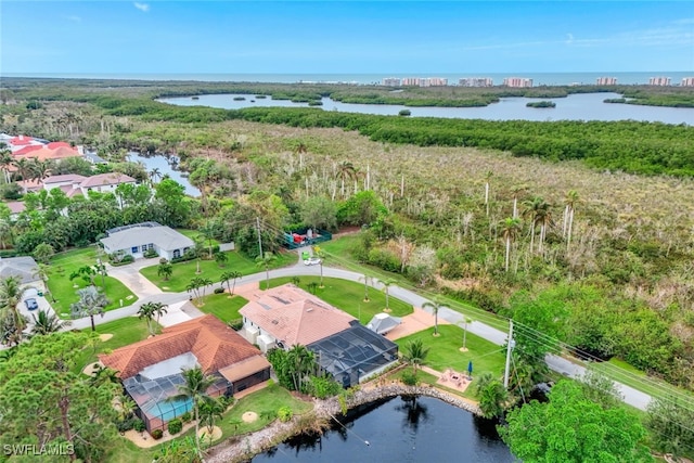 aerial view with a water view