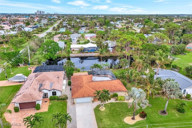 aerial view with a water view