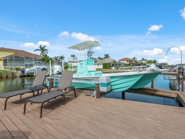 view of dock with a water view