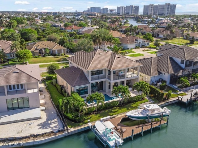 bird's eye view featuring a water view