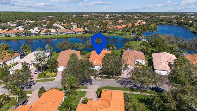 aerial view with a water view