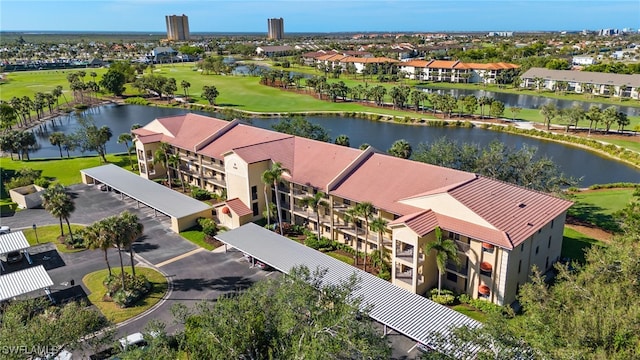 aerial view featuring a water view