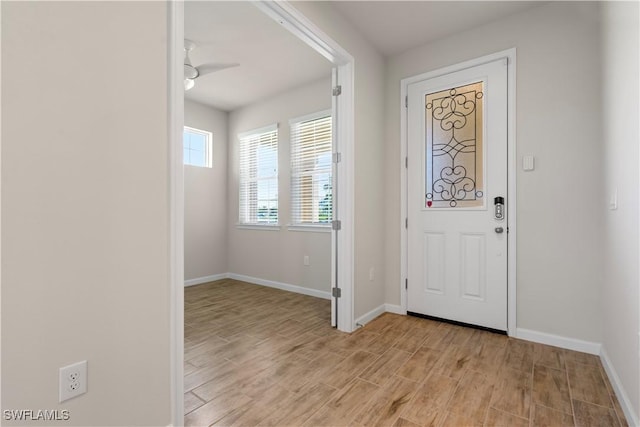 foyer with ceiling fan