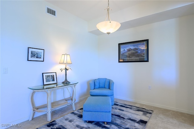 sitting room with carpet floors