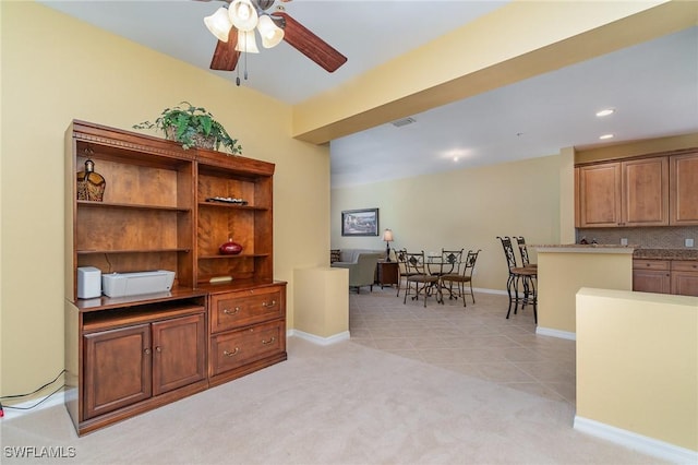 14531 Abaco Lakes Dr Unit 103, Fort Myers, FL 33908 - dining room with ceiling fan, light colored carpet, light tile patterned floors, and recessed lighting