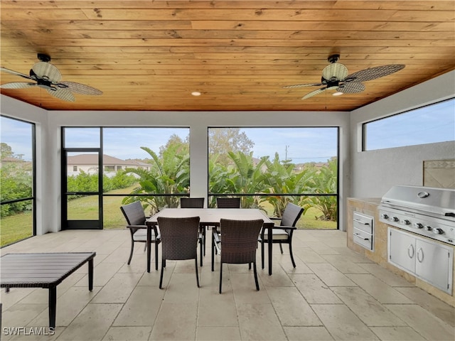 sunroom with wooden ceiling and a healthy amount of sunlight