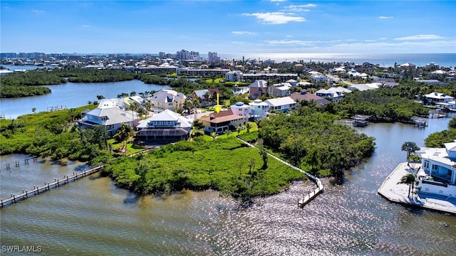 aerial view with a water view