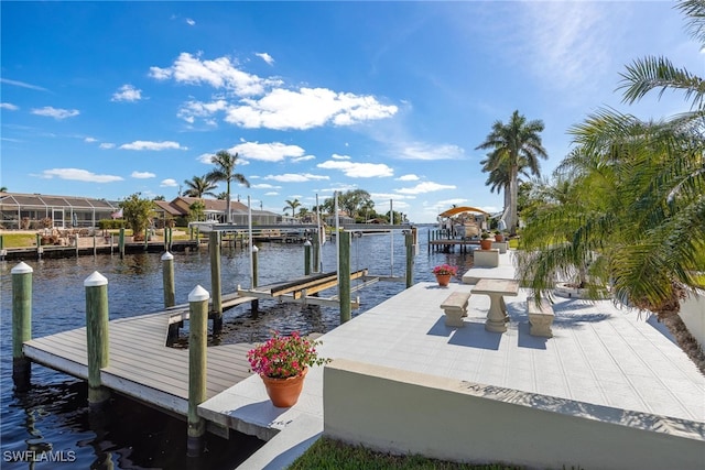 dock area featuring a water view