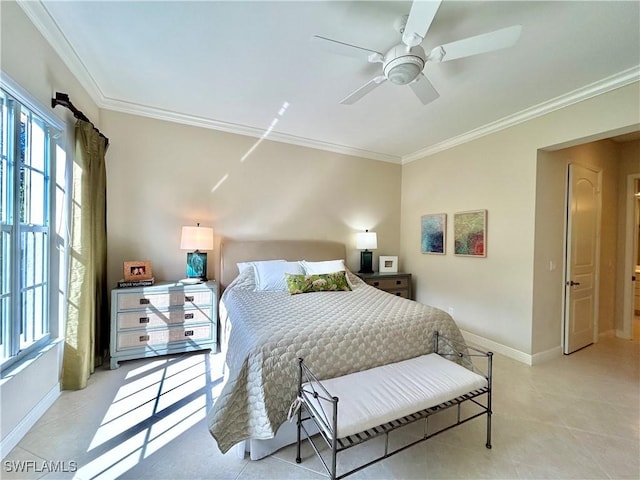 bedroom featuring crown molding and ceiling fan