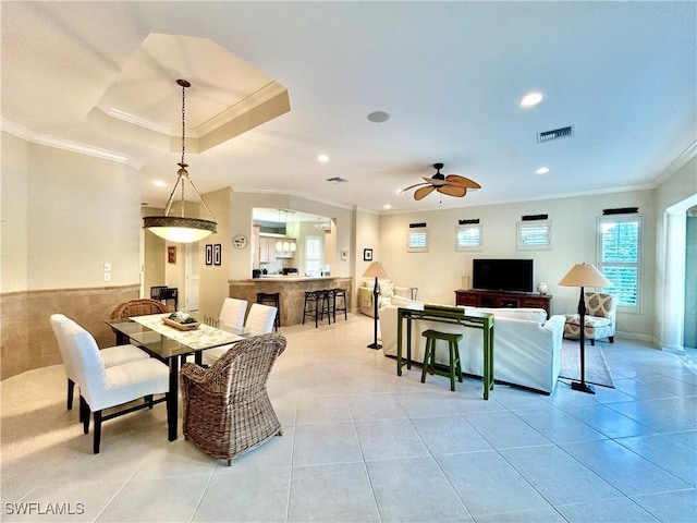 505 Via Veneto Unit 8-201, Naples, FL 34108 - dining room featuring light tile patterned flooring, visible vents, recessed lighting, and ornamental molding