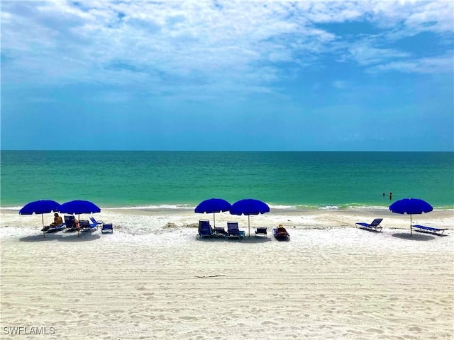 view of water feature with a view of the beach