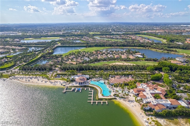 aerial view featuring a water view