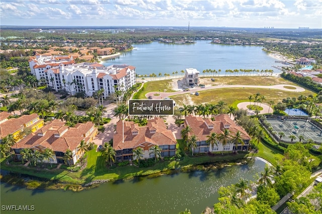 aerial view with a water view