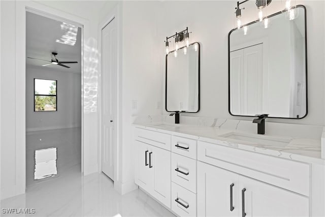 bathroom featuring vanity and ceiling fan