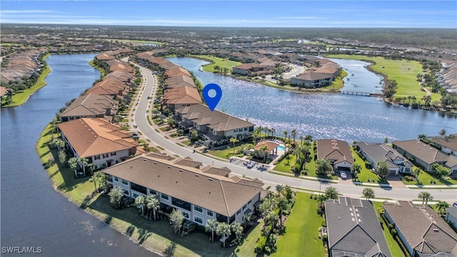 bird's eye view featuring a water view