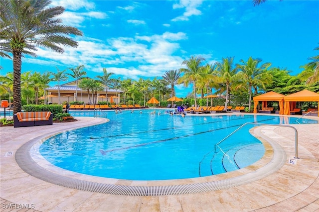 view of swimming pool with a gazebo