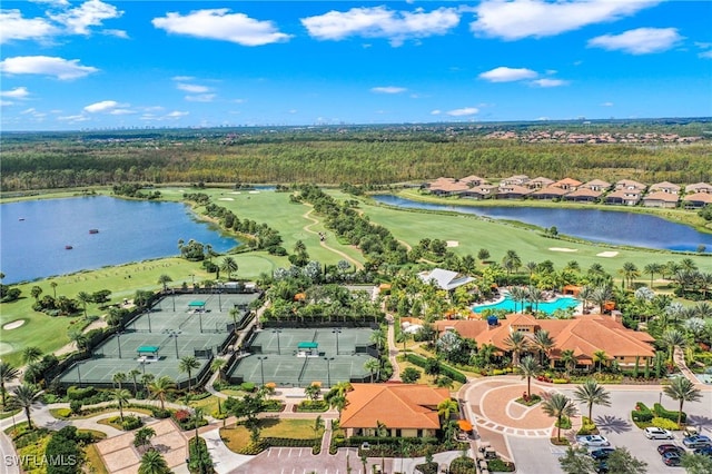 aerial view featuring a water view