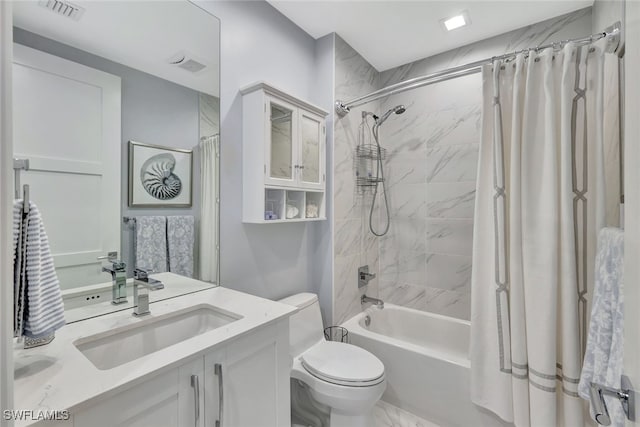 full bathroom featuring vanity, toilet, and shower / bath combo with shower curtain