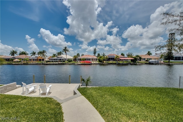 view of water feature with a boat dock