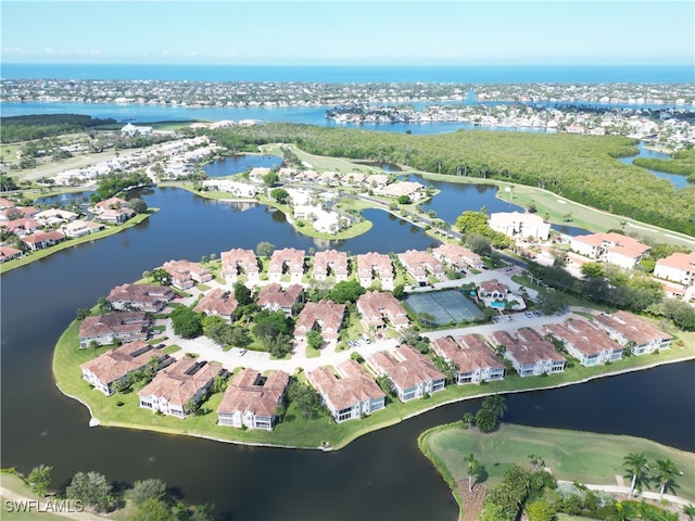 aerial view with a water view