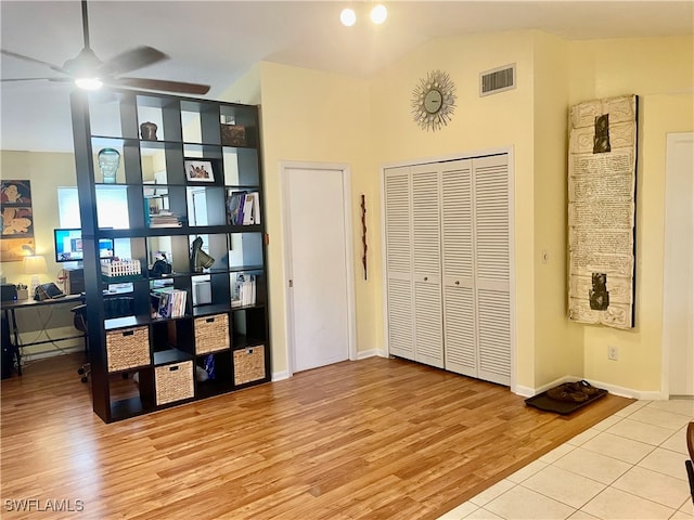 interior space featuring ceiling fan and light hardwood / wood-style floors