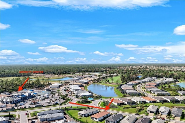 bird's eye view featuring a water view